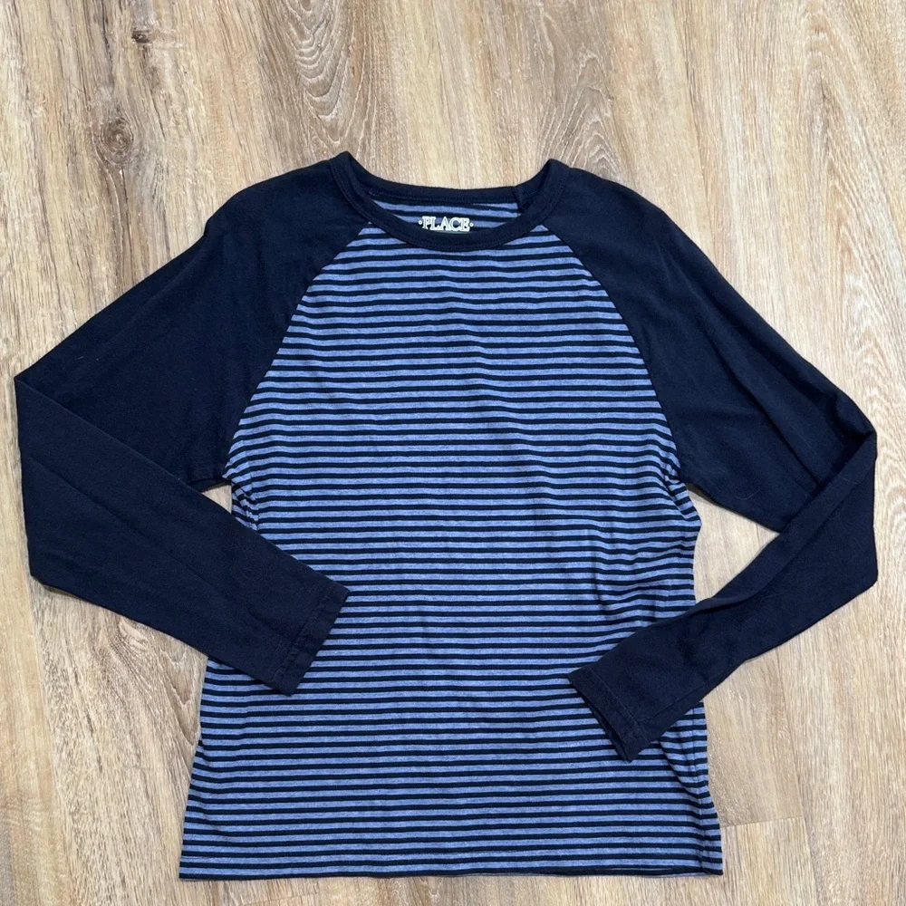 The Children's Place Navy Blue and Light Blue Striped Long Sleeve Tee